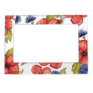 Red Poppy and Blue Cornflower Watercolor Magnetic Frame