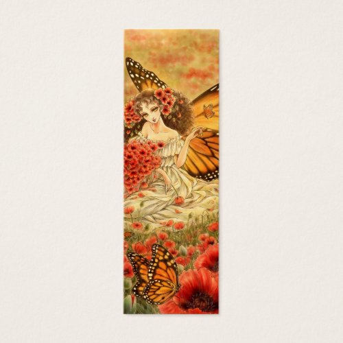 Red Poppy and Monarch Fantasy Bookmark Business Card Templates