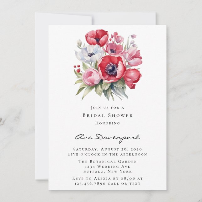 Red Poppy and Pink Tulips Bridal Shower Invitation (Front)