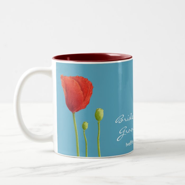 Red Poppy aqua Wedding Mug