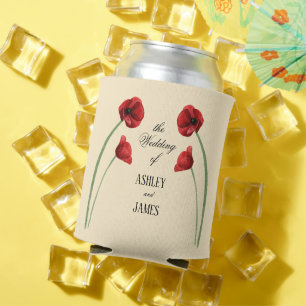 Red Poppy Arched Flowers Modern Wedding Can Cooler