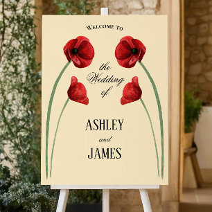 Red Poppy Arched Flowers Modern Wedding Foam Board
