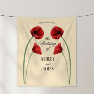 Red Poppy Arched Flowers Modern Wedding Tapestry