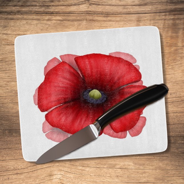 Red Poppy Art Decorative Glass Cutting Board (A pretty poppy class cutting board just for you!)