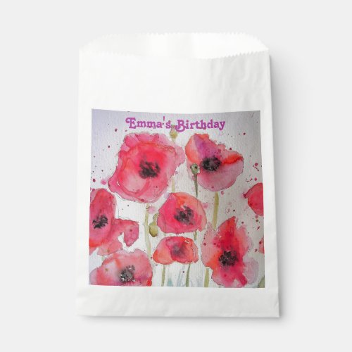 Red Poppy Art Flower floral Party Favor Bags