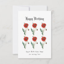Red poppy August Birth Flower Birthday Card
