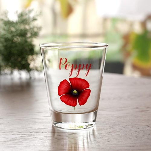 Red Poppy August Birth Flower Shot Glass