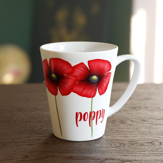 Red Poppy August Birth Flower Small Latte Mug (Pop your lattes in this cute poppy latte mug. Just add your name)