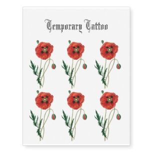 Red poppy August Birth Flower Temporary Tattoos