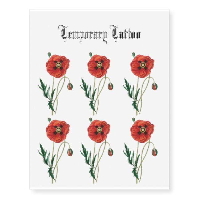 Red poppy August Birth Flower Temporary Tattoos (Front)