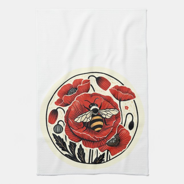 Red Poppy Bee                                      Kitchen Towel (Vertical)