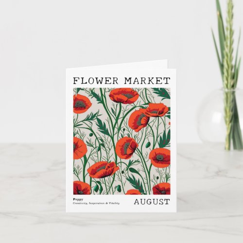 Red Poppy Birth Flower Market August Birthday Card