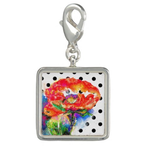 Red Poppy black and white polka_dots Charm