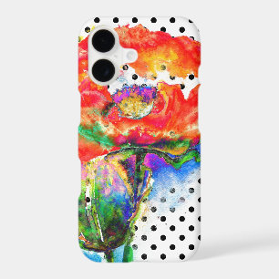 Red Poppy black and white polka-dots iPhone 17 Case