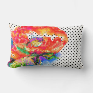 Red Poppy - black and white polka-dots Lumbar Pillow