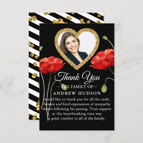 Red Poppy Black Modern Funeral Thank You Card