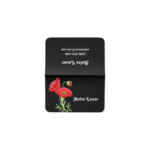 Red Poppy Black Name Personalized Custom Card Holder