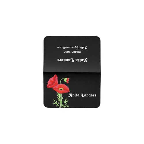 Red Poppy Black Name Personalized Custom Card Holder