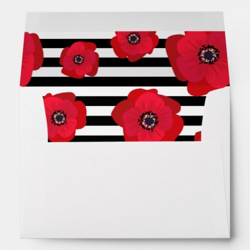 Red Poppy  Black Stripes Pattern Lining Envelope