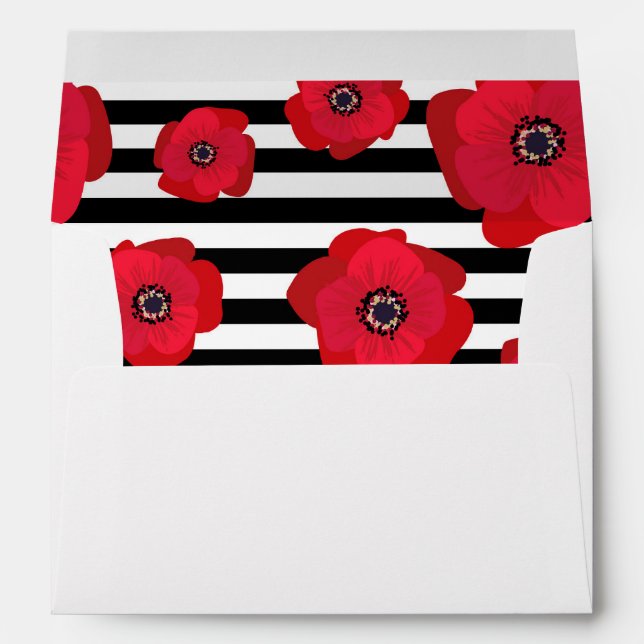 Red Poppy & Black Stripes Pattern Lining Envelope (Back (Bottom))