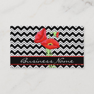 Red Poppy Black White Chevron Zizzag Custom Business Card