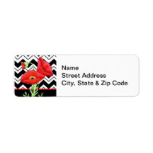 Red Poppy Black & White Zizzag Chevron Label