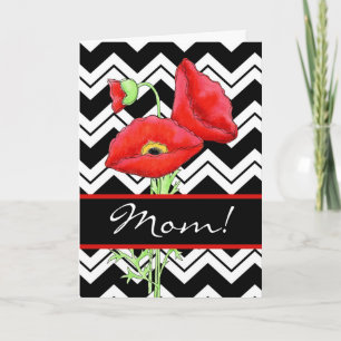 Red Poppy Black & White Zizzag Mother Day Card