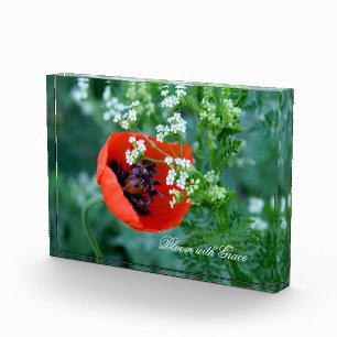 Red Poppy Bloom with Grace Custom Acrylic Block