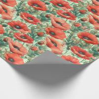 Red Poppy, Blossoming Poppies Wrapping Paper