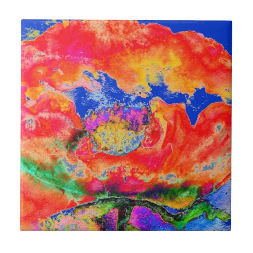 Red Poppy _blue Ceramic Tile