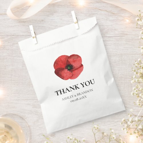 Red Poppy Botanical Wildflower Wedding Thank You Favor Bag