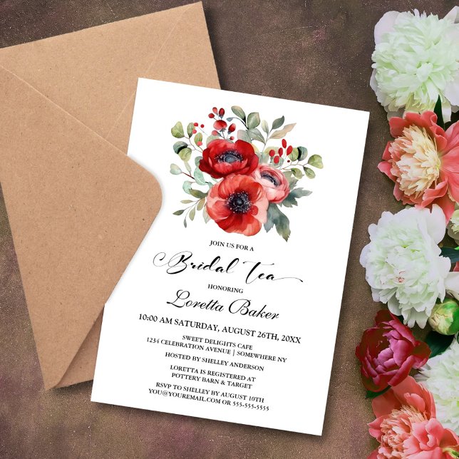 Red Poppy Bridal Tea Invitation (Creator Uploaded)