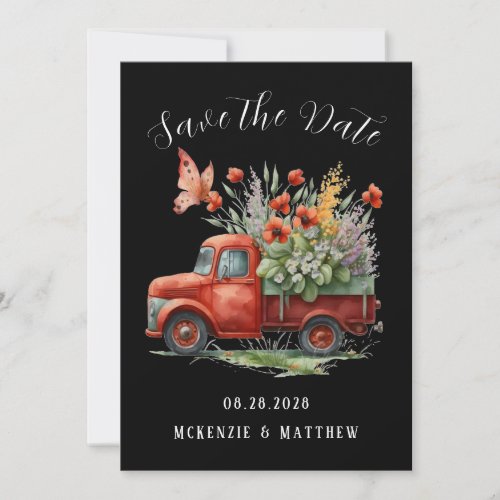 Red Poppy  Butterfly Truck Save the Date Cards