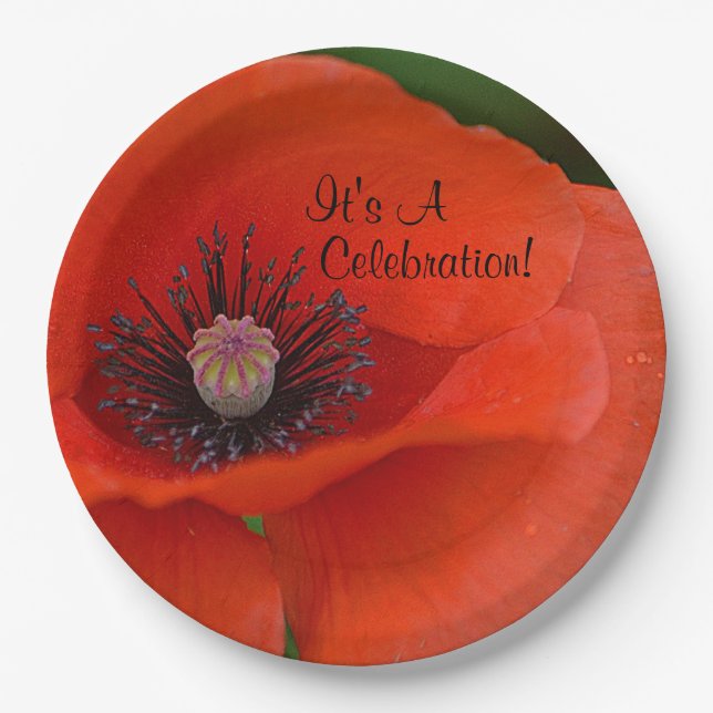 Red Poppy Celebration Paper Plates (Front)