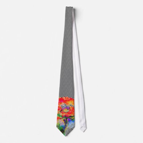 Red poppy chevron neck tie