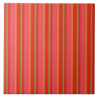 Red Poppy Colours Pink Orange Green Snazzy Stripes Tile