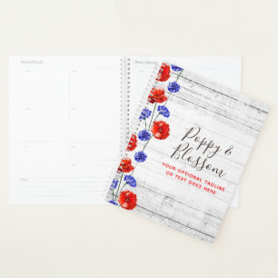 Red Poppy & Cornflower Rustic Wood Floral Boutique Planner