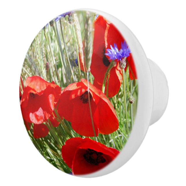 Red Poppy, Cottage Garden  photo Ceramic Knob (Right)