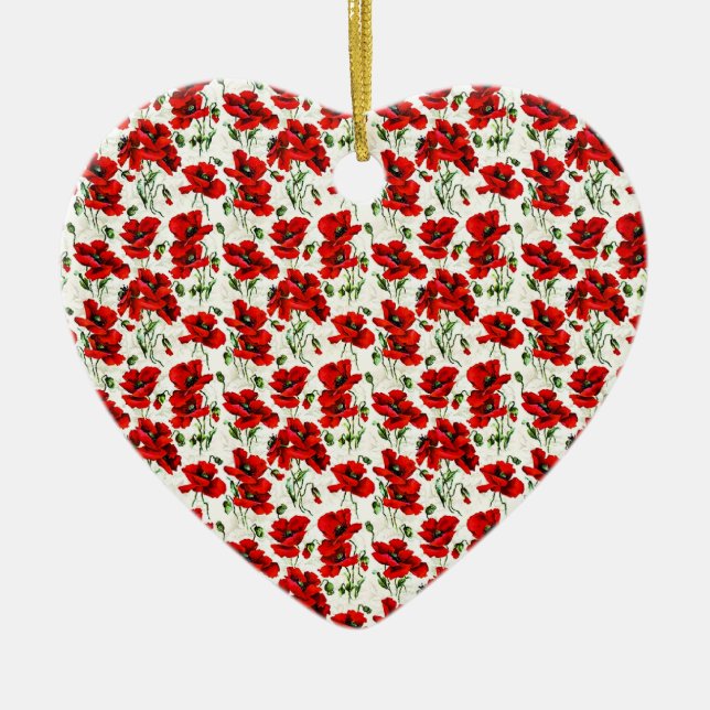 Red Poppy Design Ceramic Ornament (Front)