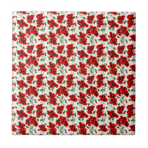 Red Poppy Design Ceramic Tile