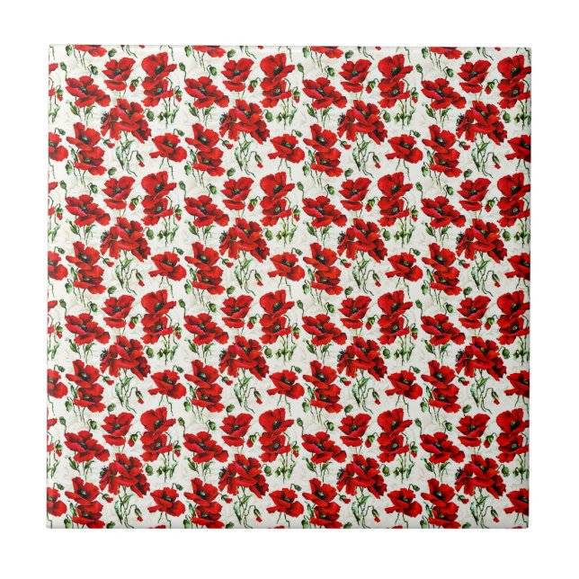 Red Poppy Design Ceramic Tile (Front)