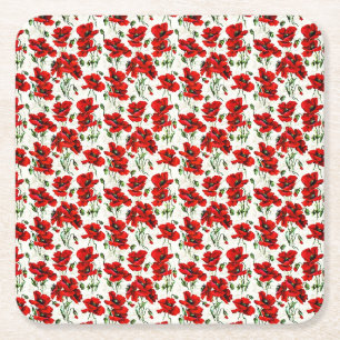 Red Poppy Design Square Paper Coaster