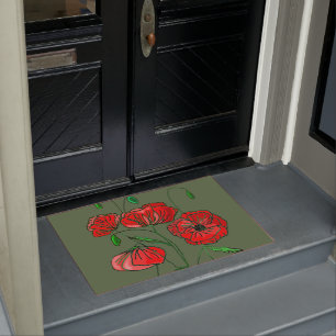 Red Poppy  Doormat - Custom Colors