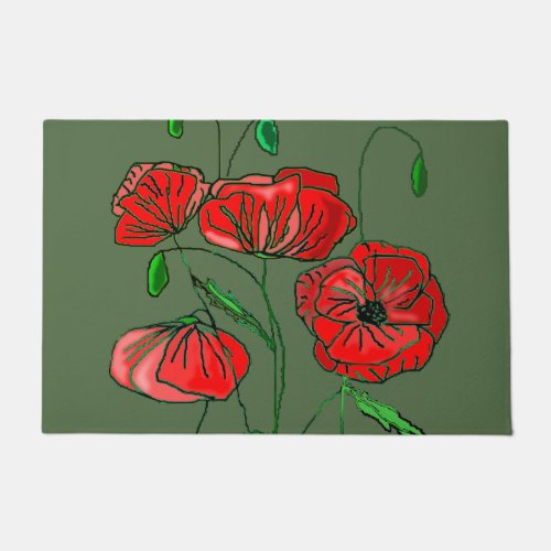 Red Poppy  Doormat _ Custom Colors