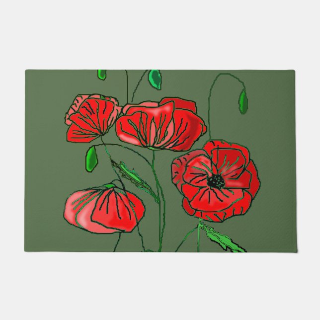 Red Poppy  Doormat - Custom Colors (Front)