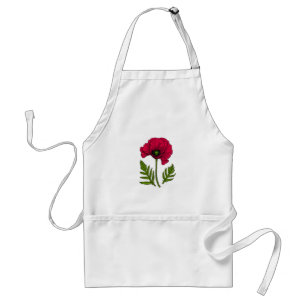Red poppy drawing 3 adult apron