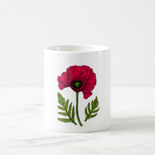 Red poppy drawing 3 coffee mug