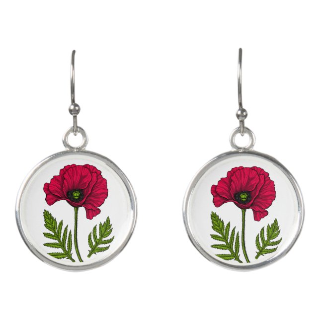 Red poppy drawing 3 earrings (Front)