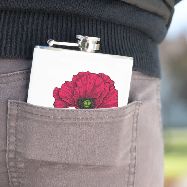 Red poppy drawing 3 flask (In Situ)