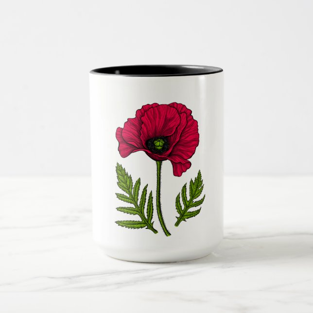 Red poppy drawing 3 mug (Center)
